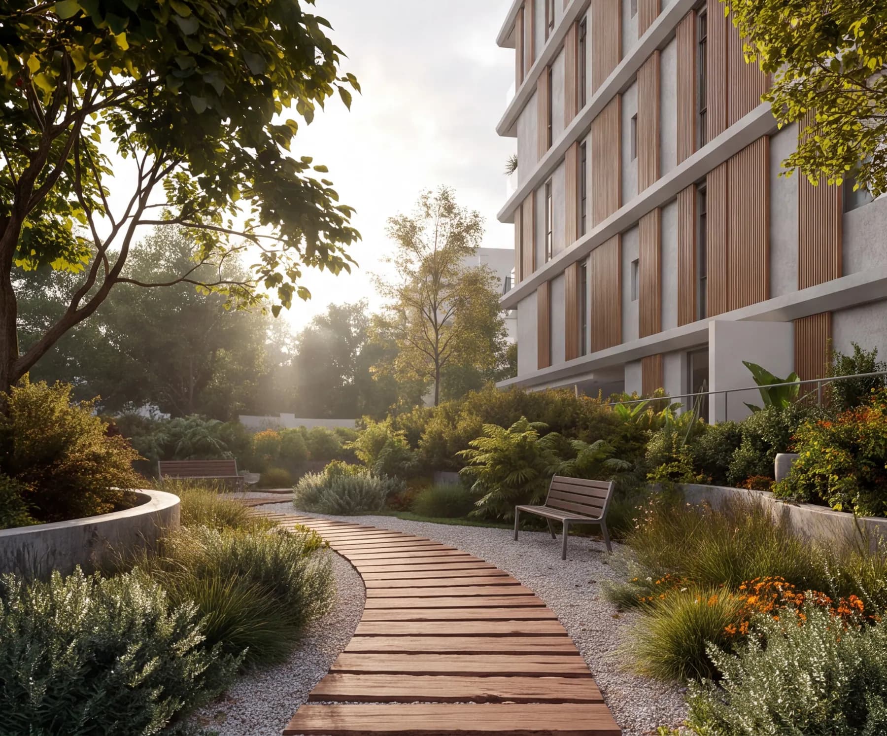The garden path in early morning light